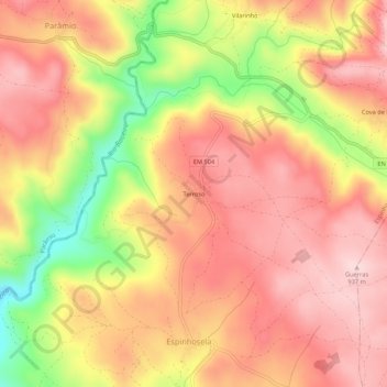 Terroso topographic map, elevation, terrain