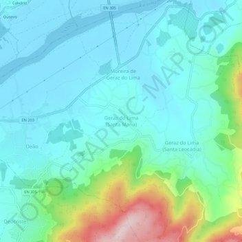 Geraz do Lima (Santa Maria) topographic map, elevation, terrain