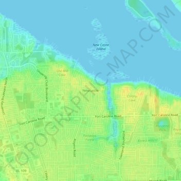 Newcastle topographic map, elevation, terrain