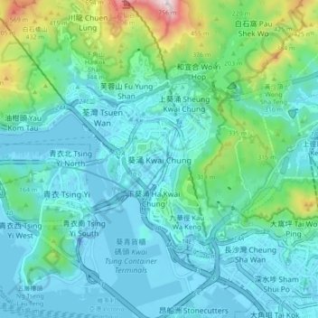 葵涌 topographic map, elevation, terrain