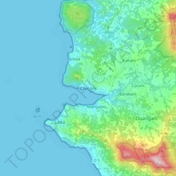 Chiconi topographic map, elevation, terrain