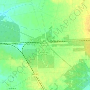 Poceirão topographic map, elevation, terrain