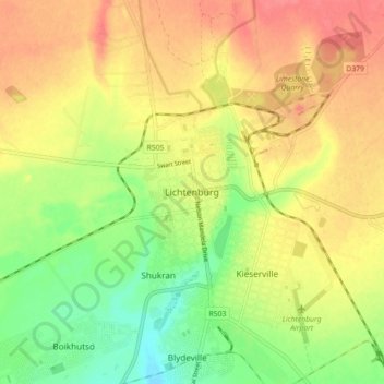 Lichtenburg topographic map, elevation, terrain