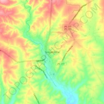 Teocaltitche topographic map, elevation, terrain