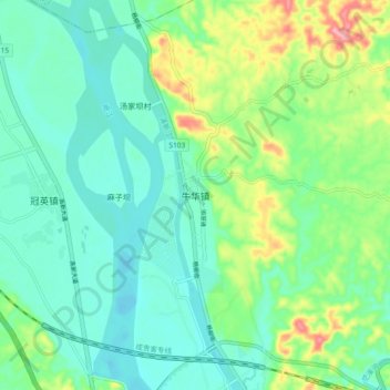 牛华镇 topographic map, elevation, terrain