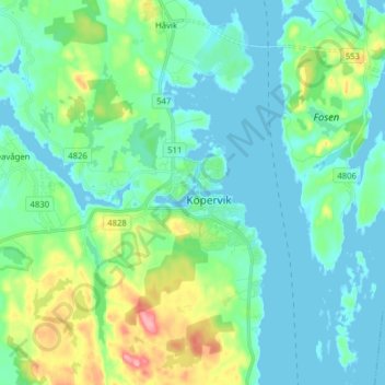 Kopervik topographic map, elevation, terrain