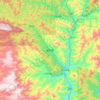 留坝县 topographic map, elevation, terrain