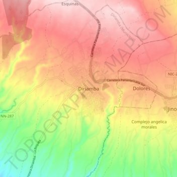 Diriamba topographic map, elevation, terrain