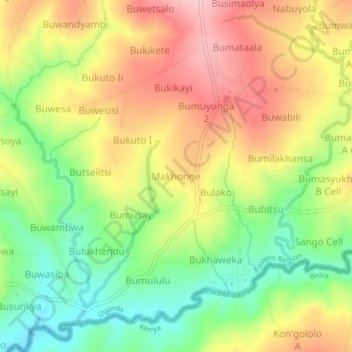 Makhonge topographic map, elevation, terrain