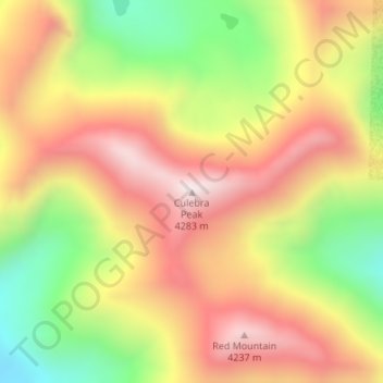 Culebra Peak topographic map, elevation, terrain