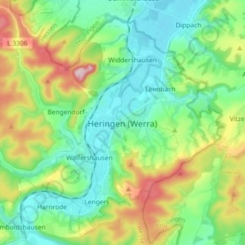 Heringen (Werra) topographic map, elevation, terrain