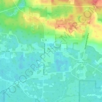 Wacissa topographic map, elevation, terrain