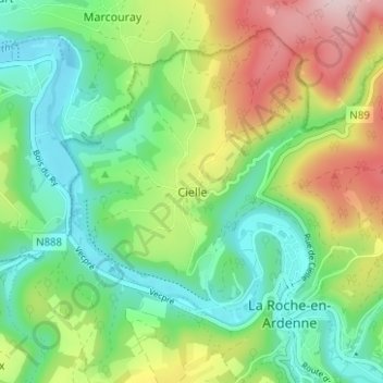Cielle topographic map, elevation, terrain