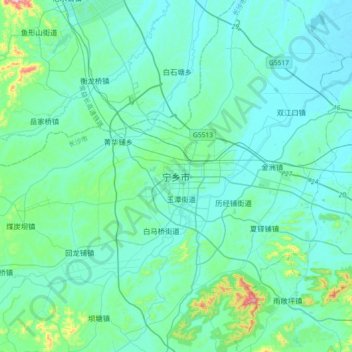 宁乡市 topographic map, elevation, terrain