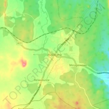 Habarana topographic map, elevation, terrain