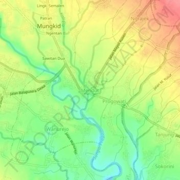 Mendut topographic map, elevation, terrain