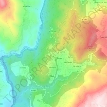O Valiño topographic map, elevation, terrain