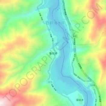 鲁吉镇 topographic map, elevation, terrain