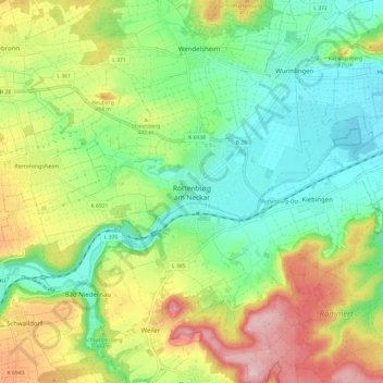 Rottenburg am Neckar topographic map, elevation, terrain