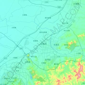 辽阳市 topographic map, elevation, terrain