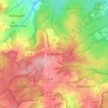 Todenfeld topographic map, elevation, terrain