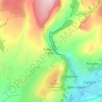 Craig-cefn-parc topographic map, elevation, terrain