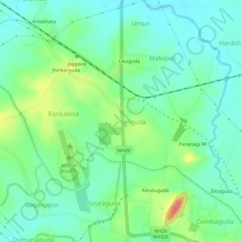 Mangriguda topographic map, elevation, terrain
