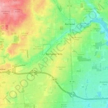Rochester Hills topographic map, elevation, terrain
