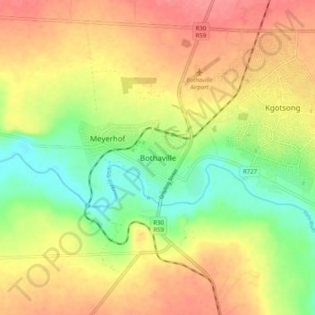 Bothaville topographic map, elevation, terrain
