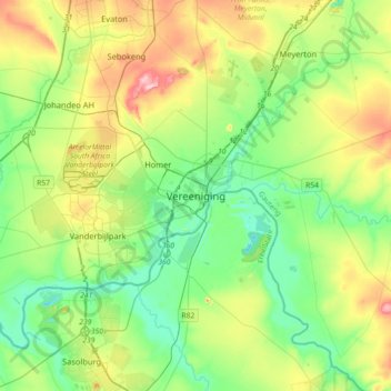 Vereeniging topographic map, elevation, terrain