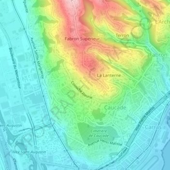 Corniche Fleurie topographic map, elevation, terrain