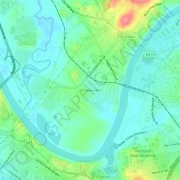 Bordeaux Hills topographic map, elevation, terrain