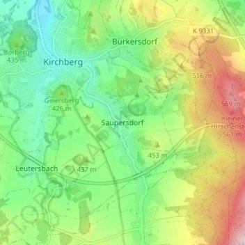 Saupersdorf topographic map, elevation, terrain