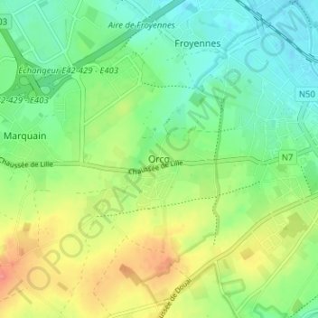 Orcq topographic map, elevation, terrain