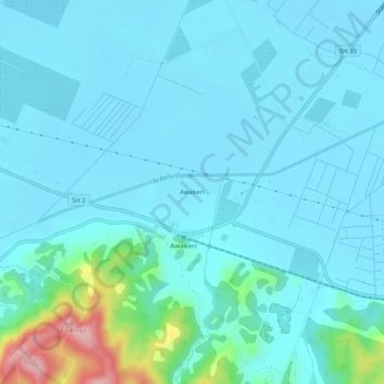 Awakeri topographic map, elevation, terrain