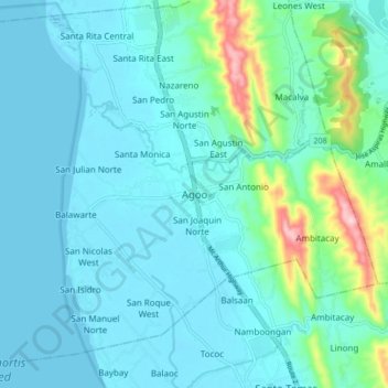 Agoo topographic map, elevation, terrain
