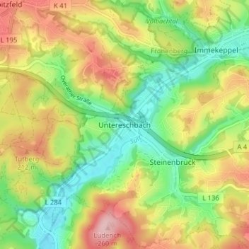 Untereschbach topographic map, elevation, terrain