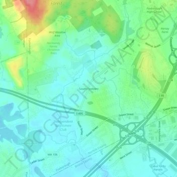 South Foxboro topographic map, elevation, terrain