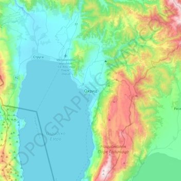 Ohrid topographic map, elevation, terrain