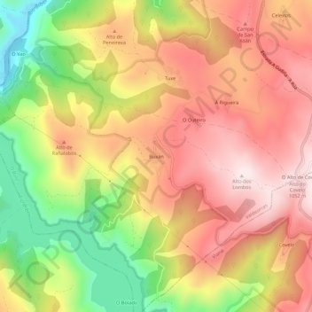 Buxán topographic map, elevation, terrain