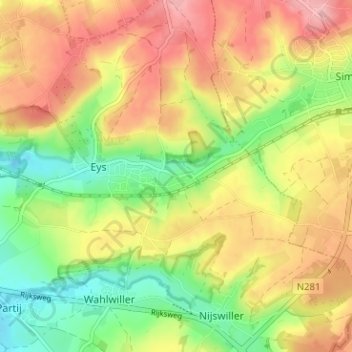 Overeys topographic map, elevation, terrain