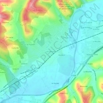 Les Simouneix topographic map, elevation, terrain