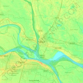 Hajipur topographic map, elevation, terrain