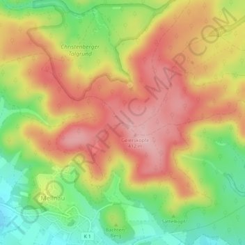 Mellnauer Kreuz topographic map, elevation, terrain