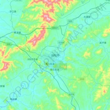 浏阳市 topographic map, elevation, terrain