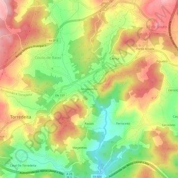 Mosteirinho topographic map, elevation, terrain