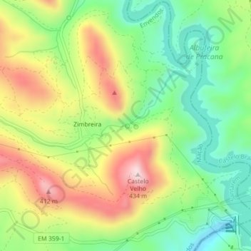 Pego da Rainha topographic map, elevation, terrain