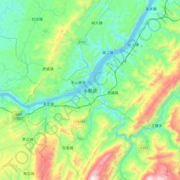 丰都县 topographic map, elevation, terrain