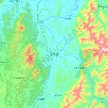 江华县 topographic map, elevation, terrain