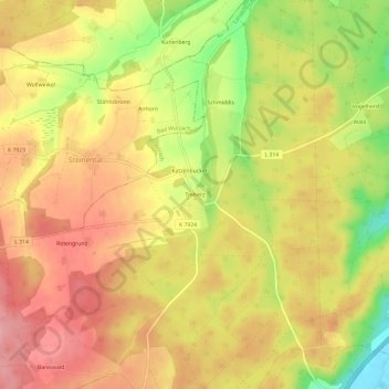 Treherz topographic map, elevation, terrain